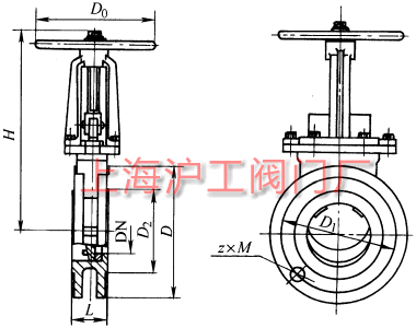 PZ73H、PZ73F、PZ73Y 型手動刀型閘閥（刀閘閥）外形及結(jié)構(gòu)尺寸示意圖
